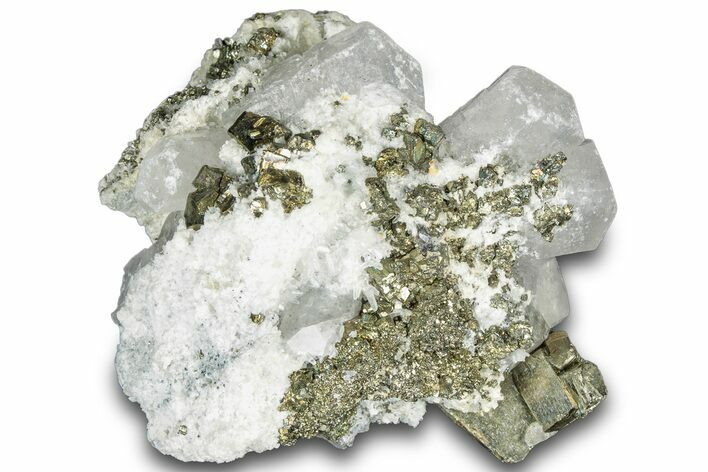 Columnar Calcite and Quartz Crystals on Pyrite - Fluorescent! #319334